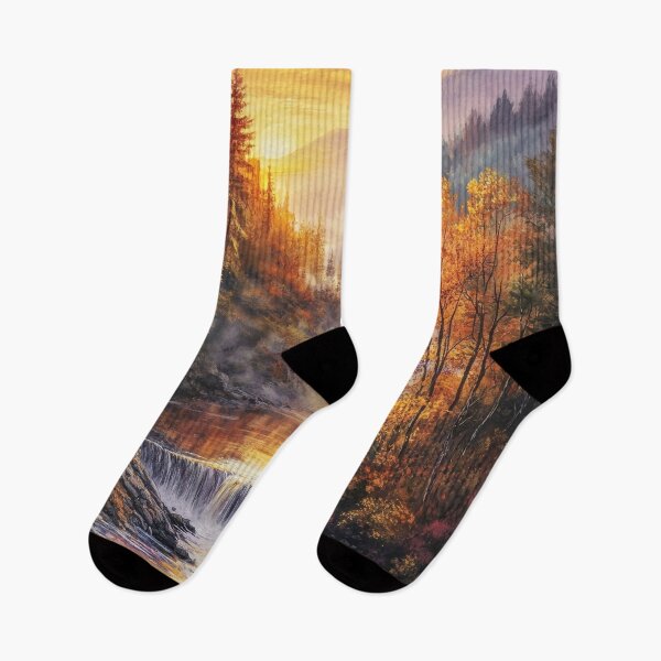 Item preview, Autumn mountain landscape with river in the misty mountains designed and sold by MargaretWiktor.