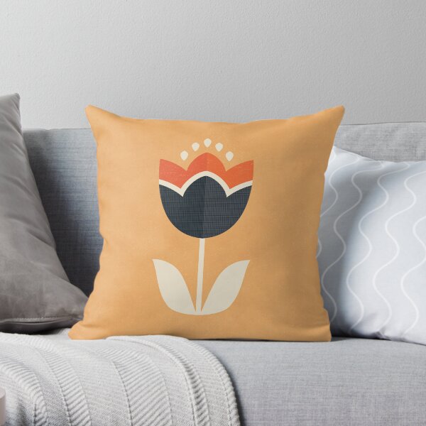 Retro Tulip - Orange and Cream Throw Pillow
