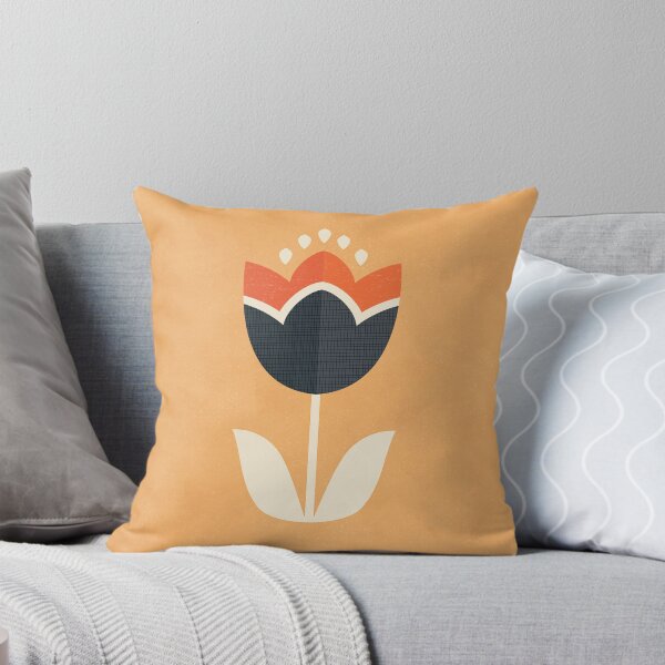 Retro Tulip - Orange and Cream Throw Pillow