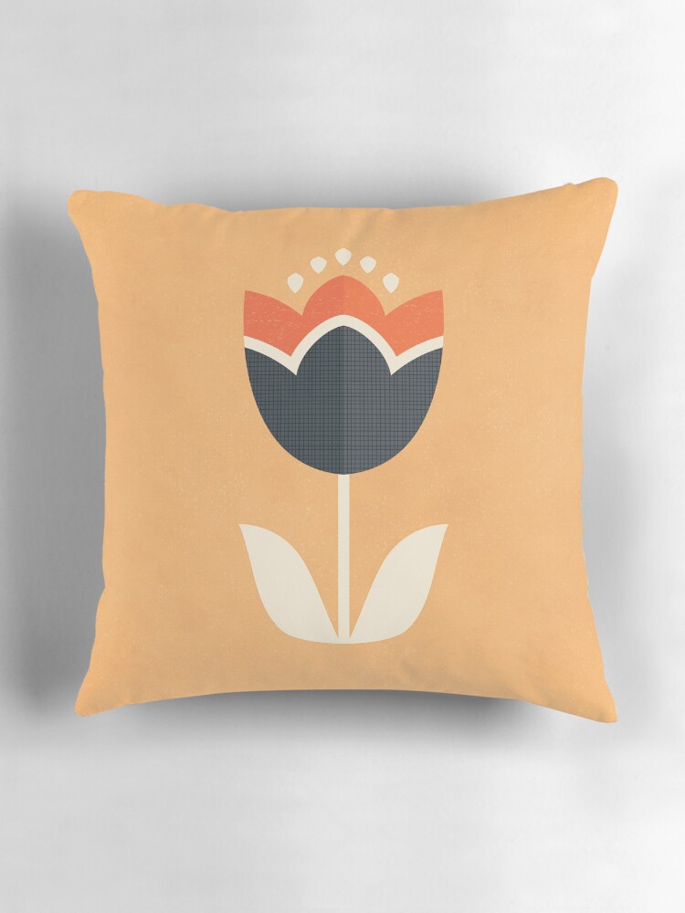 Thumbnail 3 of 4, Pillow, Retro Tulip - Orange and Cream designed and sold by daisy-beatrice.