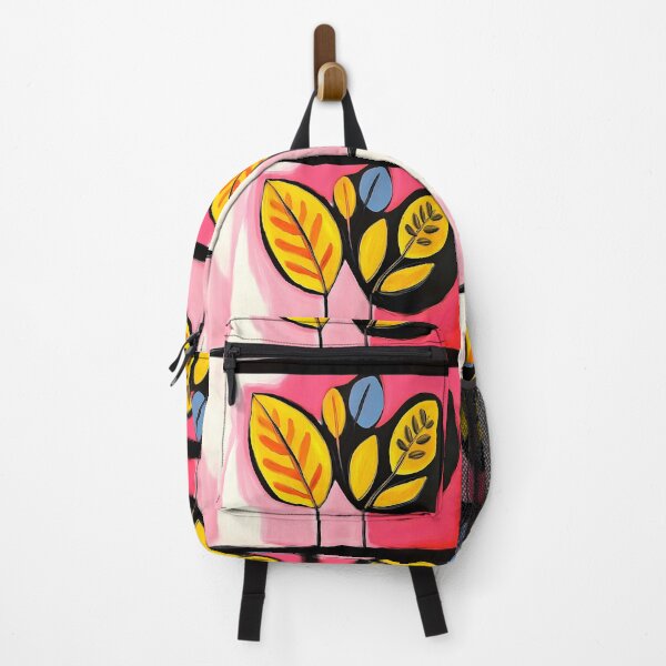 Item preview, Stylized Abstract Plants with Bold Yellow and Black Leaves Against Vibrant Pink and White Background Generative AI designed and sold by OlfactoART Studio.