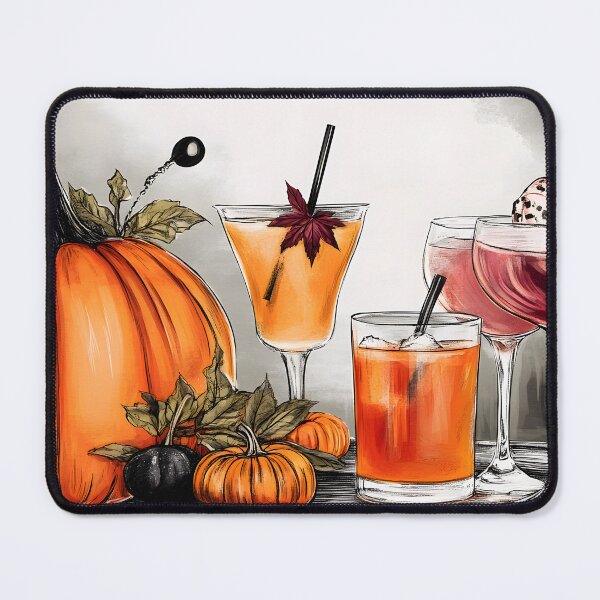 Item preview, Large Pumpkin Beside Colorful Cocktails Garnished with Fruits and Leaves Festive Autumn Vibes Digital Art designed and sold by OlfactoART Studio.