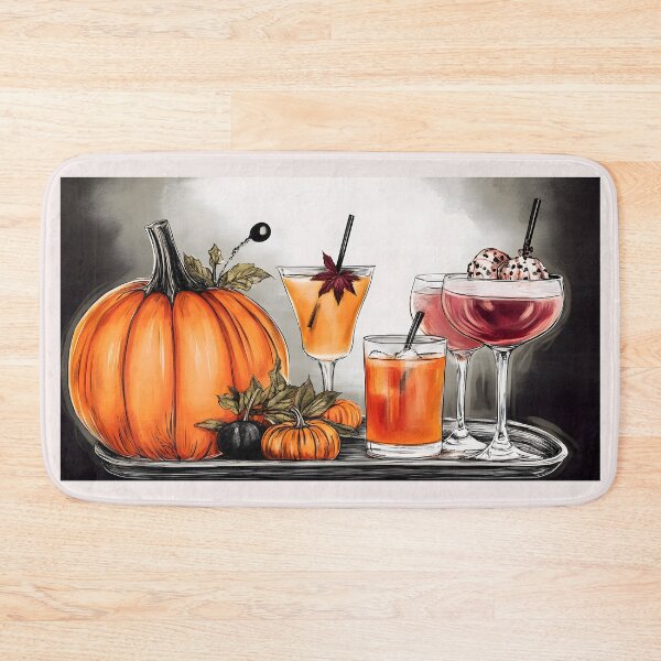 Item preview, Large Pumpkin Beside Colorful Cocktails Garnished with Fruits and Leaves Festive Autumn Vibes Digital Art designed and sold by OlfactoART Studio.