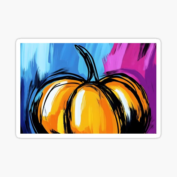 Item preview, Brightly Colored Pumpkin with Vivid Blue and Purple Brushstrokes and Bold Black Outlines AI Generated designed and sold by OlfactoART Studio.