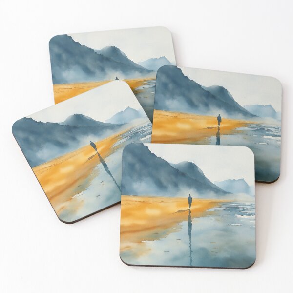 Item preview, Solitary Walk on the Beach - Reflective Coastal Scene designed and sold by solynneart.