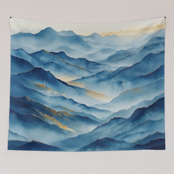 Item preview, Layered Blue Mountains - Majestic Landscape designed and sold by solynneart.
