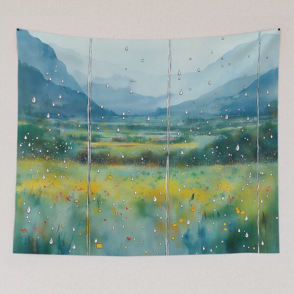 Item preview, Rainy Window View - Peaceful Meadow Landscape designed and sold by solynneart.