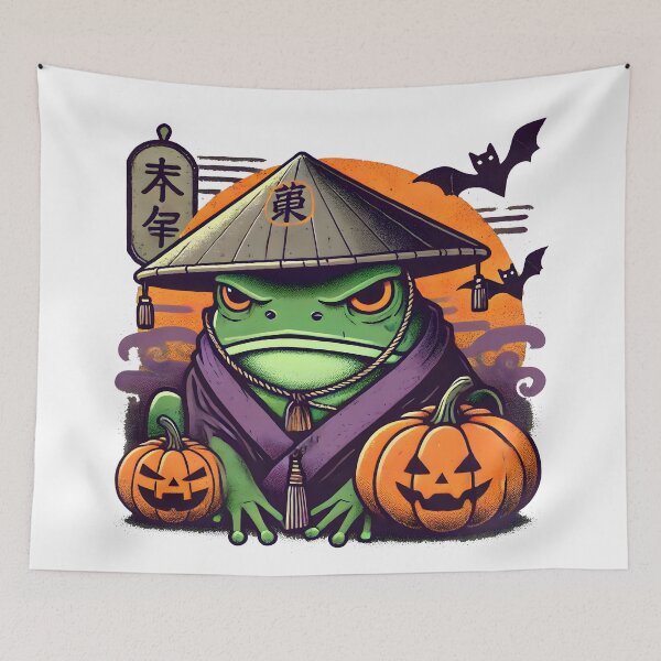 Item preview, funny Grumpy Frog Halloween Japanese Hat designed and sold by DrawHandArt.