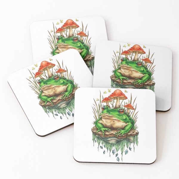 Item preview, Green Toad and red mushrooms illustration designed and sold by Ann Miu Deluxe.