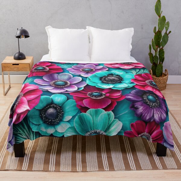 Item preview, FLORAL AND TROPICAL PATTERN 022 - Gift items and personal use / Anemone, Wild, Leaves, Neon, Turquoise, Burgundy, Lilac, Pink, Flowers, Pattern, Nature, Art designed and sold by LumDesignArt.