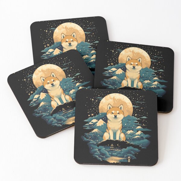 Item preview, Shiba Inu with Moonlit Mountain Landscape Art designed and sold by Sjorgaldr.