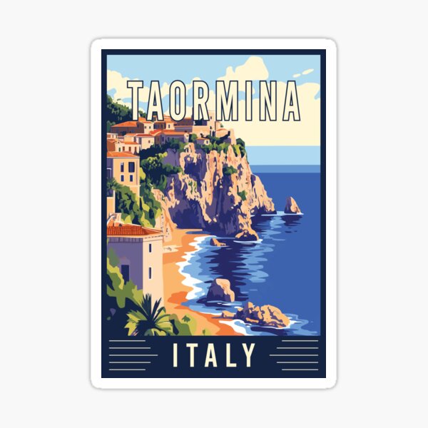 Explore the Enchanting Beauty of Taormina in Italy - Vintage Travel Art Sticker