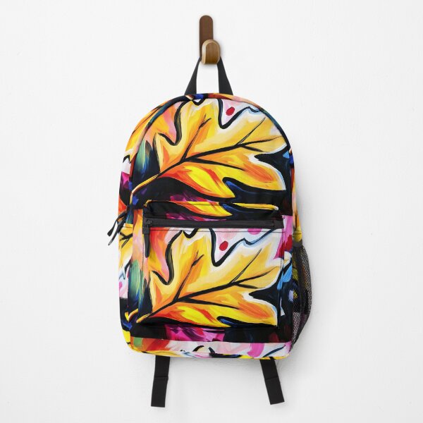 Item preview, Vibrant Abstract Oak Leaf and Bold Yellow Orange and Black Strokes Swirling Colorful Background AI Generated designed and sold by OlfactoART Studio.