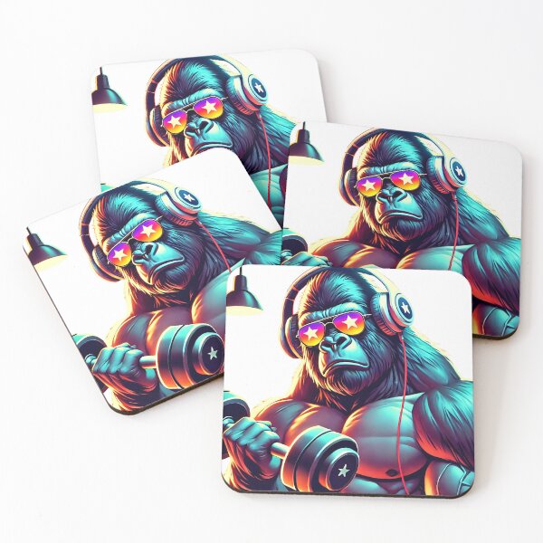 Item preview, Muscle gorilla with sunglasses and dumbbell designed and sold by OtterDesigns.