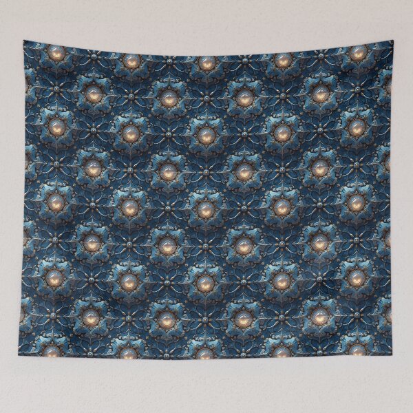 Item preview, Gemstone pattern with enchanting ornaments in gold and blue tones designed and sold by VelvetClawStudio.