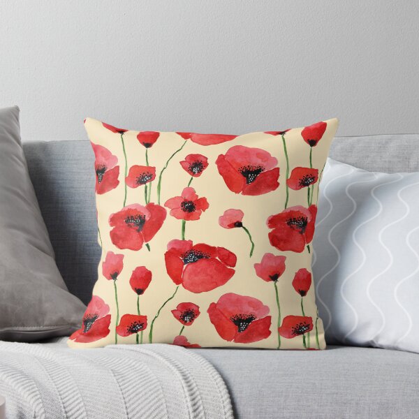 Item preview, Watercolor Bright Red Wild Poppies in light pastel yellow background designed and sold by JasmineGDesigns.