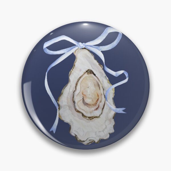 Artikelvorschau, Coquette Oyster Blue Ribbon Schleife Aquarell entworfen und verkauft von Magnolia Valley Art.