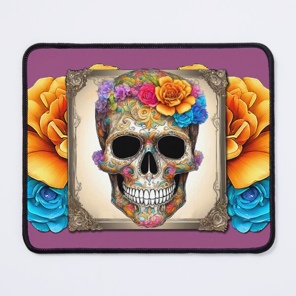 Item preview, Day of the Dead Skull with Rainbow Flowers designed and sold by LaRoach Digital Arts.
