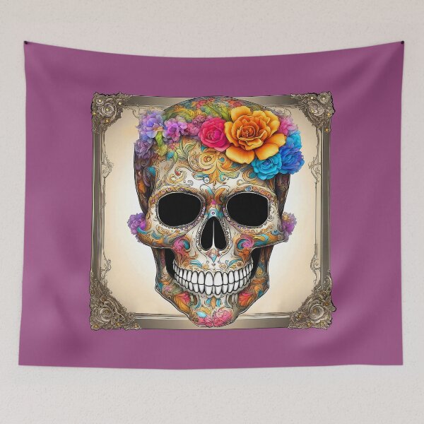 Item preview, Day of the Dead Skull with Rainbow Flowers designed and sold by LaRoach Digital Arts.
