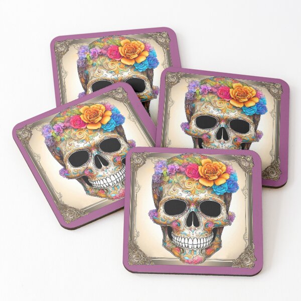 Item preview, Day of the Dead Skull with Rainbow Flowers designed and sold by LaRoach Digital Arts.