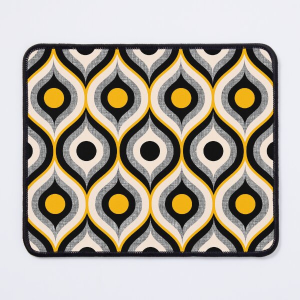 Item preview, Retro 70s textured ogee ovals electric yellow black designed and sold by Dana Du.