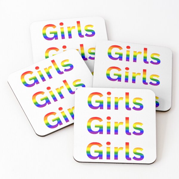Artikelvorschau, Girls Girls Girls - Lesbische Typografie, Regenbogenflaggenfarben entworfen und verkauft von Travelslightly.