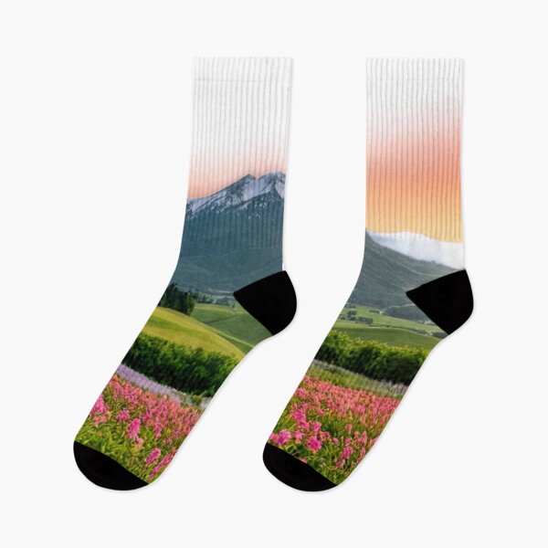 Item preview, Breathtaking Flower Field and Mountain at Sunset - Landscape Design designed and sold by rajasekhark.