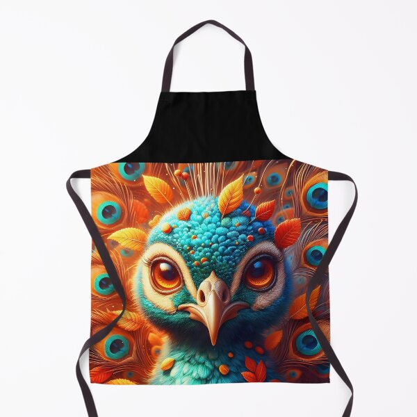 Item preview, Autumnal turquoise peacock portrait with fall leafy peacock feathers wing art designed and sold by EmeraldeaArt.