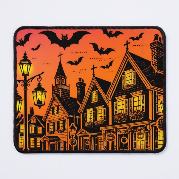 Item preview, Spooky Salem Street with Halloween Decorations and Bats - Vintage Halloween Design designed and sold by SeGoArtDesign.