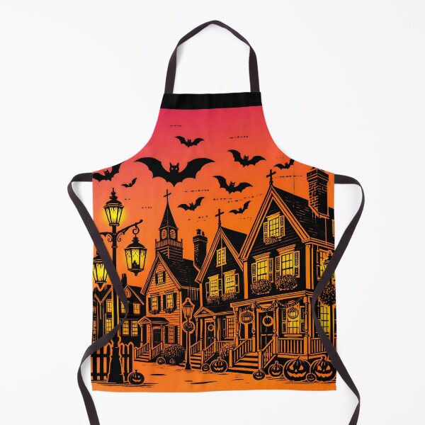 Item preview, Spooky Salem Street with Halloween Decorations and Bats - Vintage Halloween Design designed and sold by SeGoArtDesign.