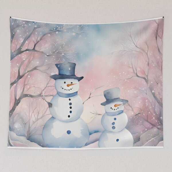 Artikelvorschau, Schneemänner im Waldweihnachtsaquarelldesign entworfen und verkauft von Tammy Marie Russell.