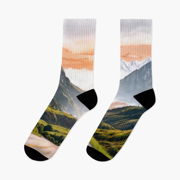 Item preview, Scenic Valley Road with Mountain Sunset Art Print designed and sold by rajasekhark.