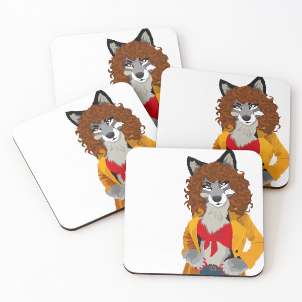 Item preview, Wolf woman in yellow jacket, red halter top designed and sold by KlakkDrawsStuff.