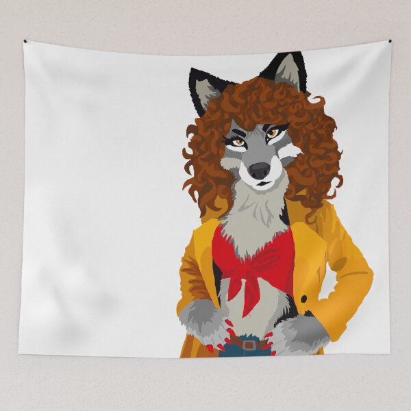 Item preview, Wolf woman in yellow jacket, red halter top designed and sold by KlakkDrawsStuff.