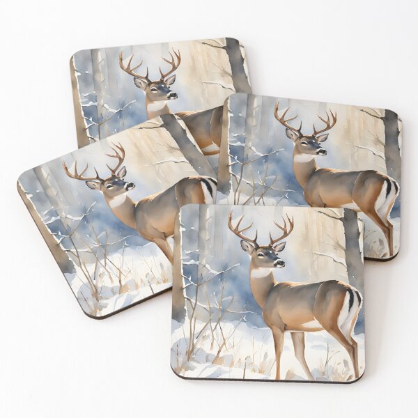 Item preview, White Tail Deer Winter Scene Watercolor Design designed and sold by Tammy Marie Russell.