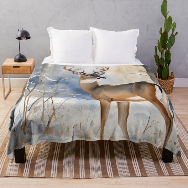 Item preview, White Tail Deer Winter Scene Watercolor Design designed and sold by Tammy Marie Russell.