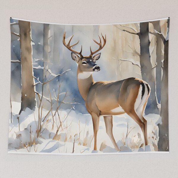 Item preview, White Tail Deer Winter Scene Watercolor Design designed and sold by Tammy Marie Russell.