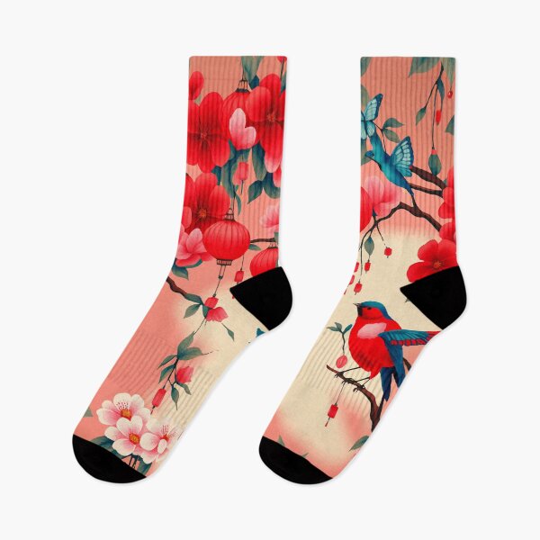 Item preview, FLORAL AND TROPICAL PATTERN O23 - Gift items and personal use / Bird, Watercolor, Vintage, Chinese, Sakura, Jungle, red, blue, cherry blossom, Art designed and sold by LumDesignArt.