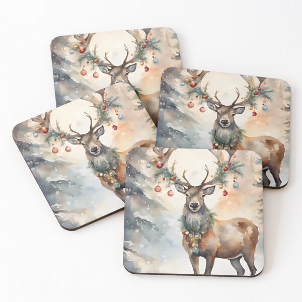 Item preview, Christmas Reindeer Winter Scene Watercolor Design designed and sold by Tammy Marie Russell.