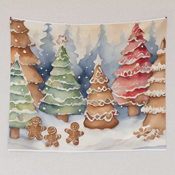 Artikelvorschau, Weihnachten Lebkuchen Baum Wald Aquarell Design entworfen und verkauft von Tammy Marie Russell.