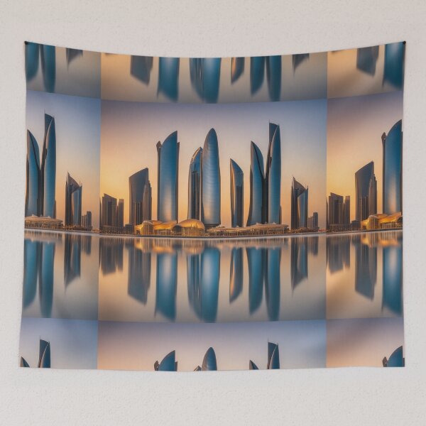 Item preview, Abu Dhabi Skyline and Etihad Towers at Sunset with Reflection designed and sold by hjian8219.