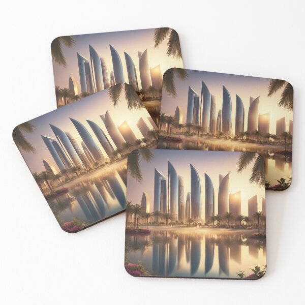 Item preview, Abu Dhabi Skyline and Etihad Towers at Sunset with Reflection designed and sold by hjian8219.