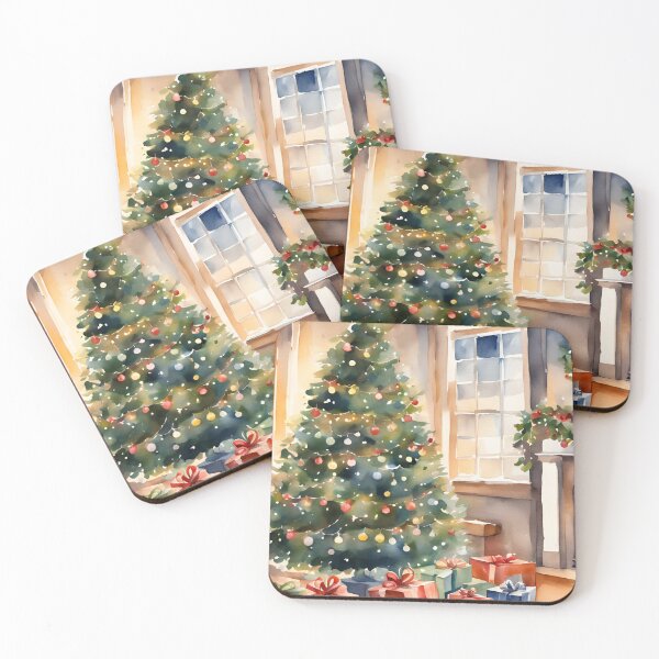 Item preview, Christmas Tree Fireplace Scene Watercolor Design designed and sold by Tammy Marie Russell.