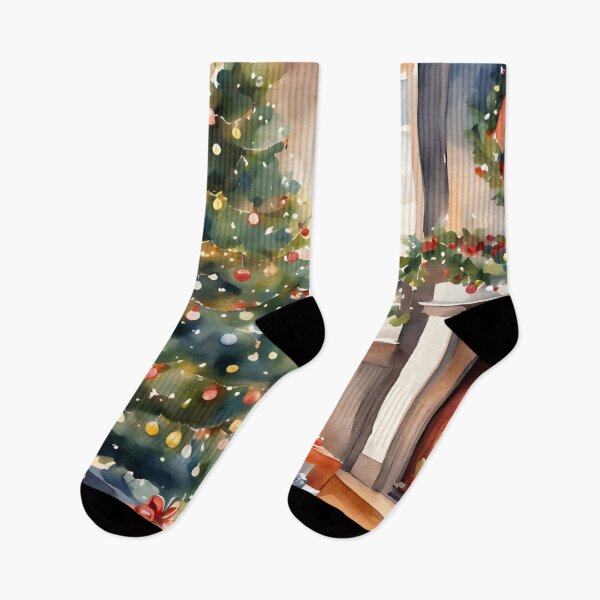 Item preview, Christmas Tree Fireplace Scene Watercolor Design designed and sold by Tammy Marie Russell.