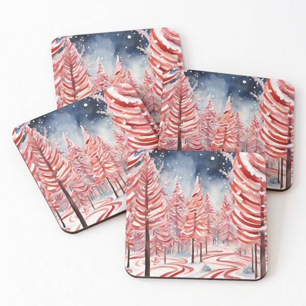 Item preview, Christmas Candy Cane Forest Winter Scene Watercolor Design designed and sold by Tammy Marie Russell.