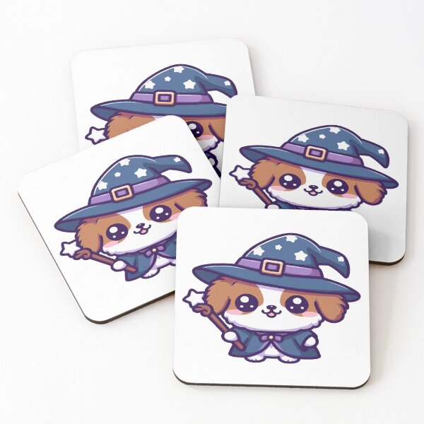 Item preview, Wizard dog, cute dog in kawaii chibi style dressed as a wizard designed and sold by AdrianMDesigns.