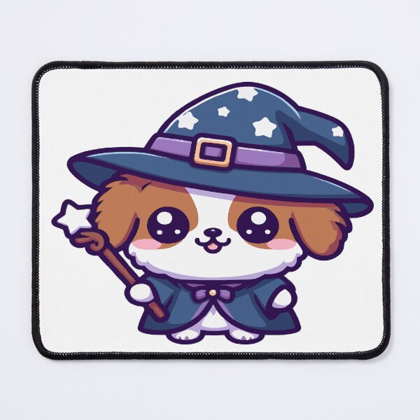Item preview, Wizard dog, cute dog in kawaii chibi style dressed as a wizard designed and sold by AdrianMDesigns.
