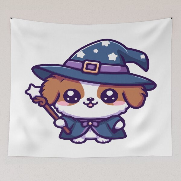 Item preview, Wizard dog, cute dog in kawaii chibi style dressed as a wizard designed and sold by AdrianMDesigns.