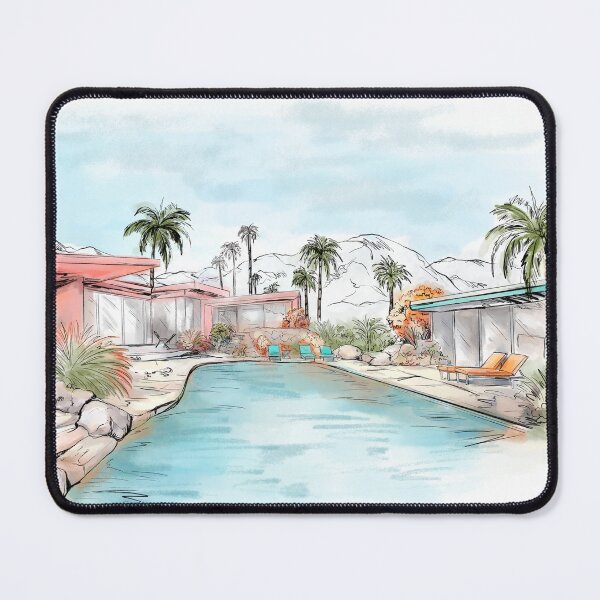 Item preview, Pool villa, holidays ,summer ,california ,palm tree ,plam springs ,resort ,scenery ,blue ,blue and white ,nature ,water ,home ,art, drawings designed and sold by letsgow8th.