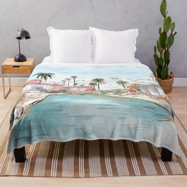 Item preview, Pool villa, holidays ,summer ,california ,palm tree ,plam springs ,resort ,scenery ,blue ,blue and white ,nature ,water ,home ,art, drawings designed and sold by letsgow8th.